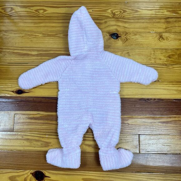 Vtg 80s Girl 0-6 Mth 1 piece Bunting Pram Fleece Suit Hood Zip Stripes Cuff USA - Picture 2 of 16